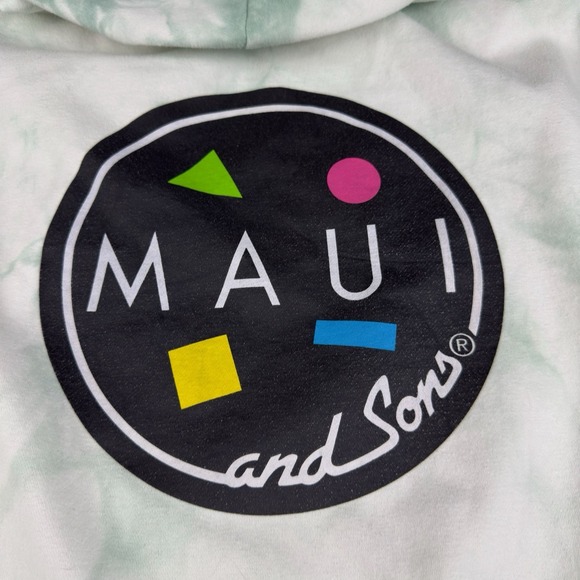 Maui and Sons Hoodie Men Small Green Tie Dye Logo‎ Graphic Pullover Surf Style - Picture 6 of 10